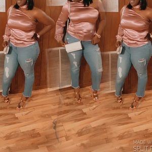 Satin rose one arm shirt